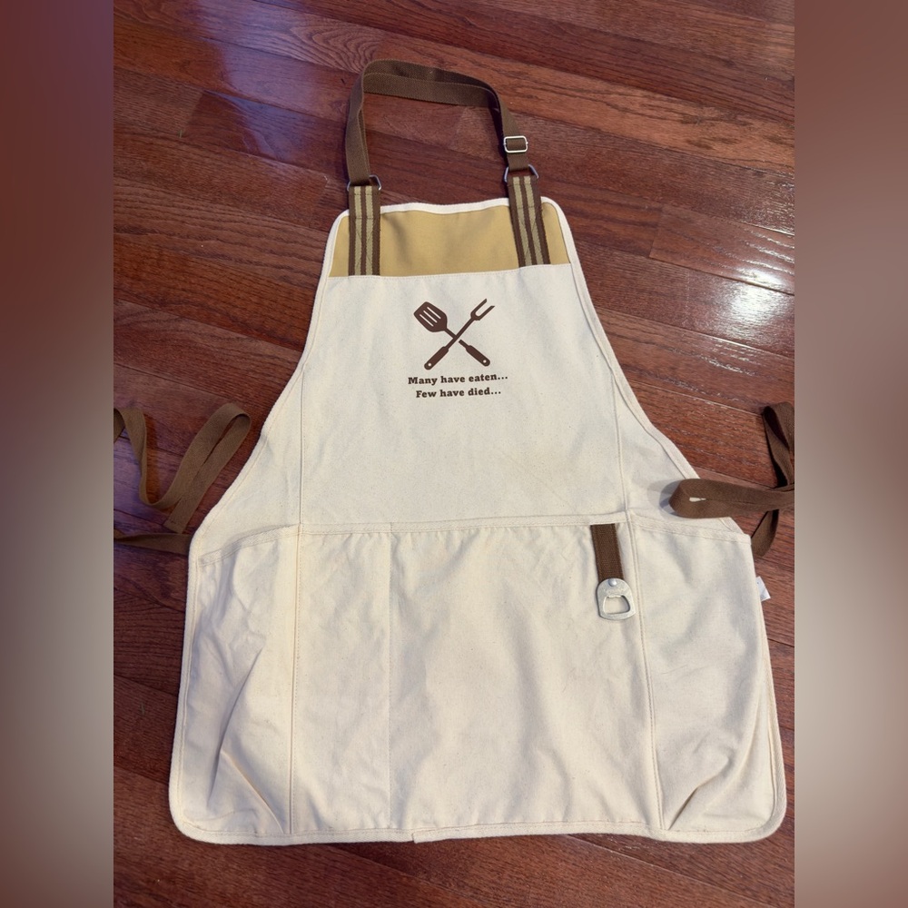 Gemline Microsoft Cotton Dad Grill Apron Ivory Insulated Bottle Holder & Opener